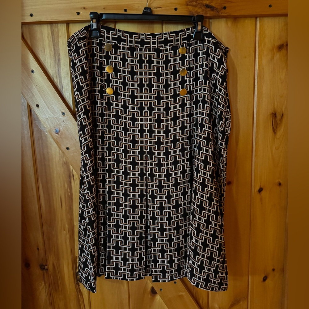 Liz Claiborne Black & Tan Geometric Button Detail Skirt Size 16